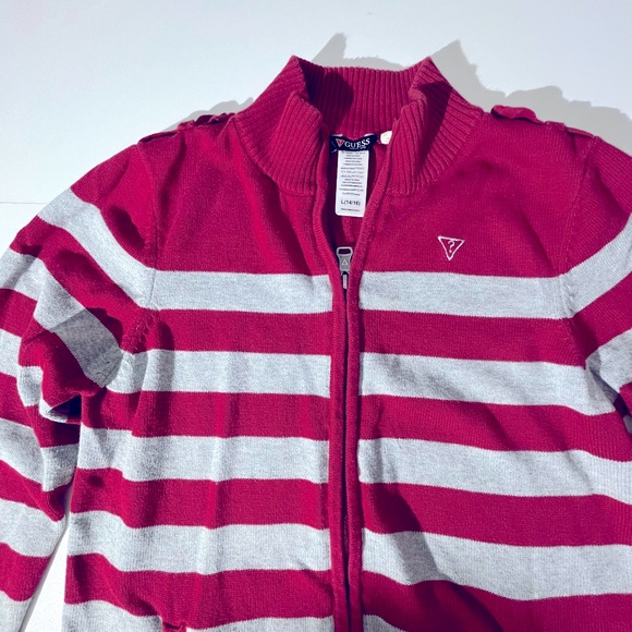 GUESS Juniors Girls Sweater Full Zip Pockets Red Gray Size L (14-16) Cotton - Picture 3 of 8